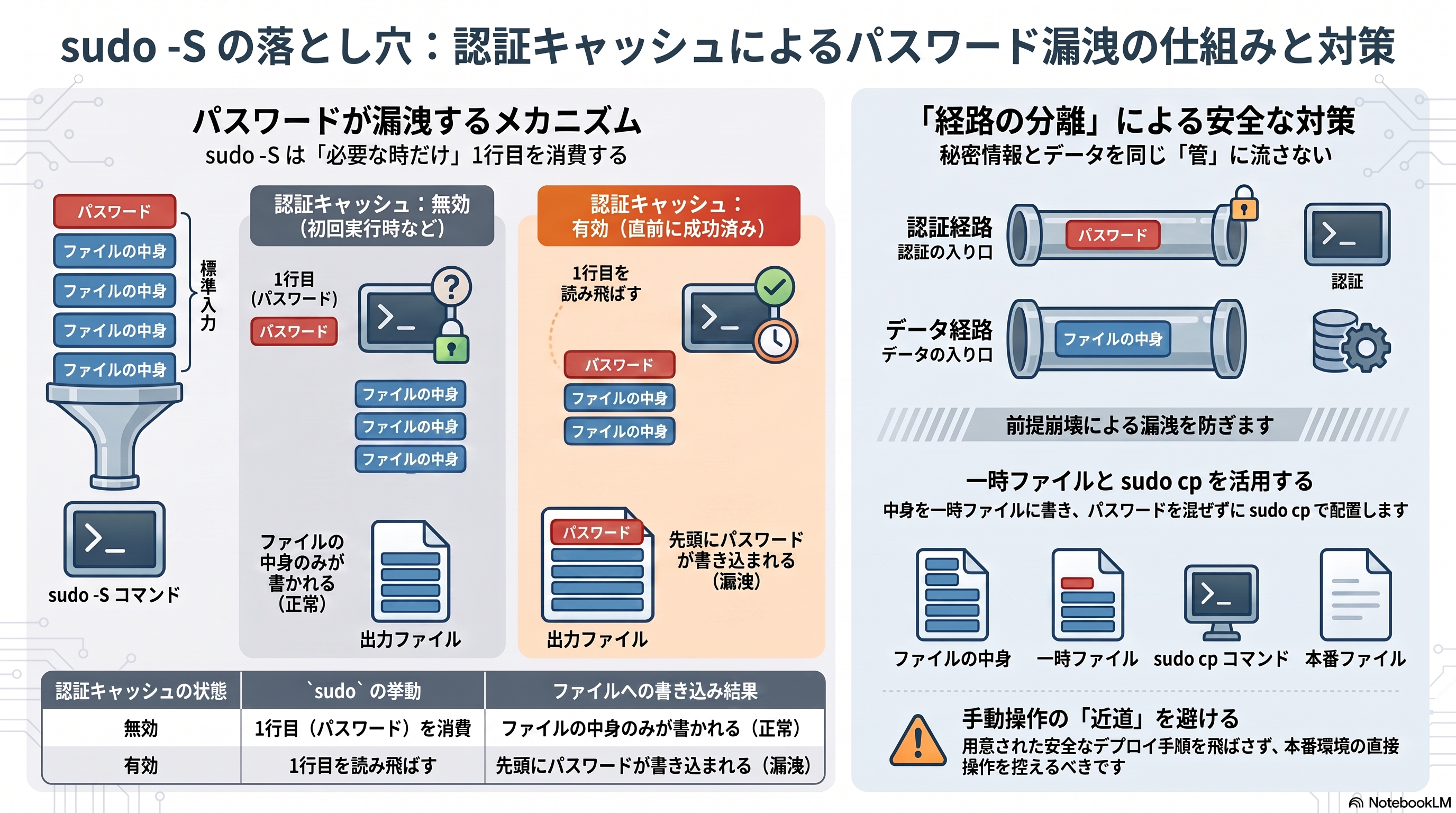 記事全体の要約。漏洩のメカニズムと経路分離の対策