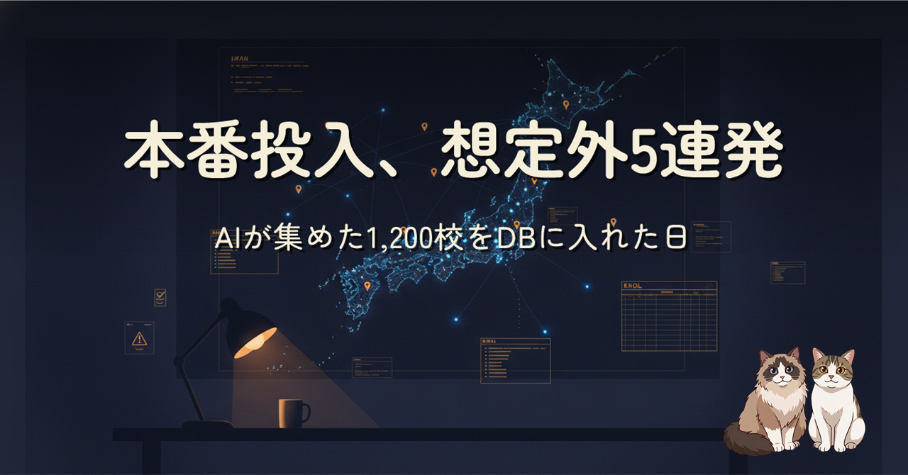 本番投入、想定外5連発。夜のデータ運用デスクと東日本の地図をモチーフにしたヒーロー画像