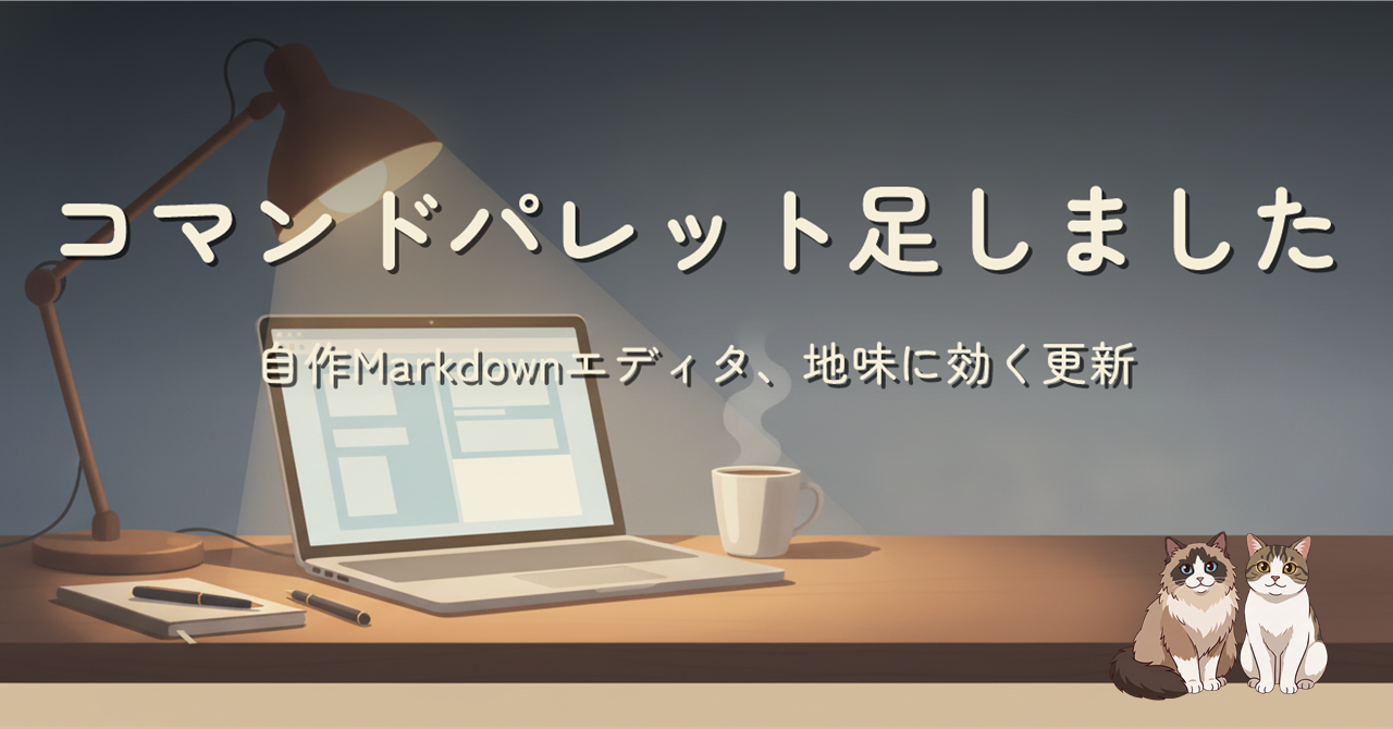 自作Markdownエディタにコマンドパレットを足したイメージ