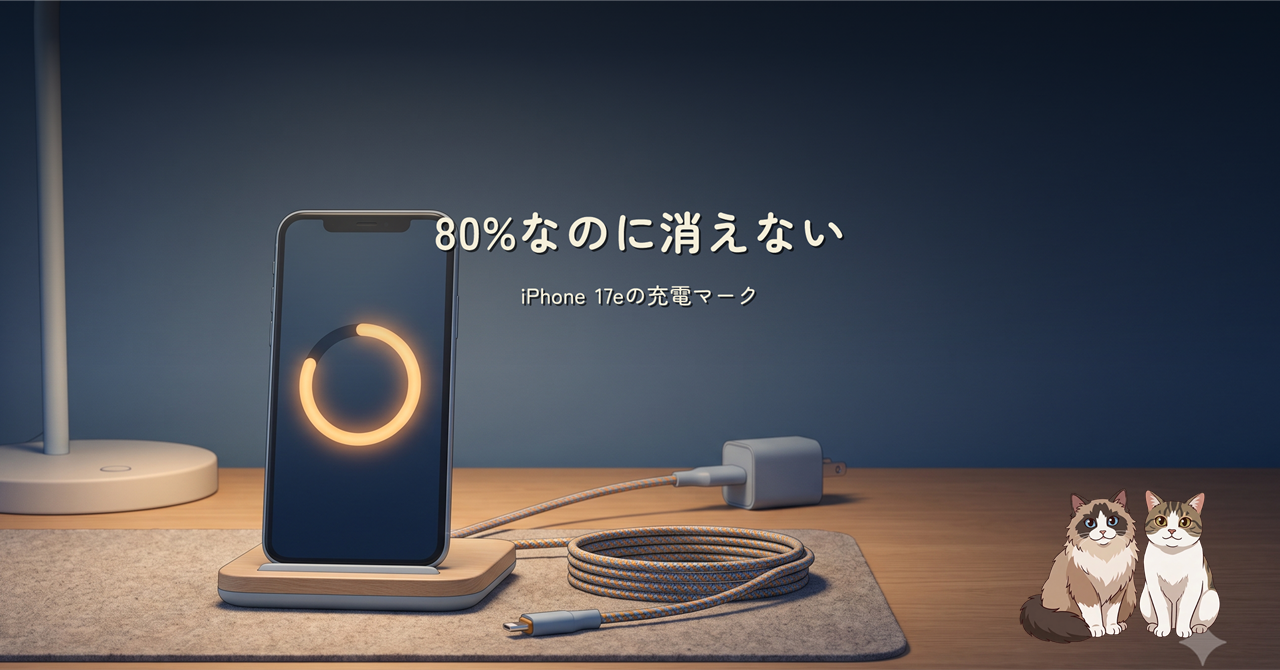 机上のiPhone 17eとワイヤレス充電器を描いたヒーロー画像