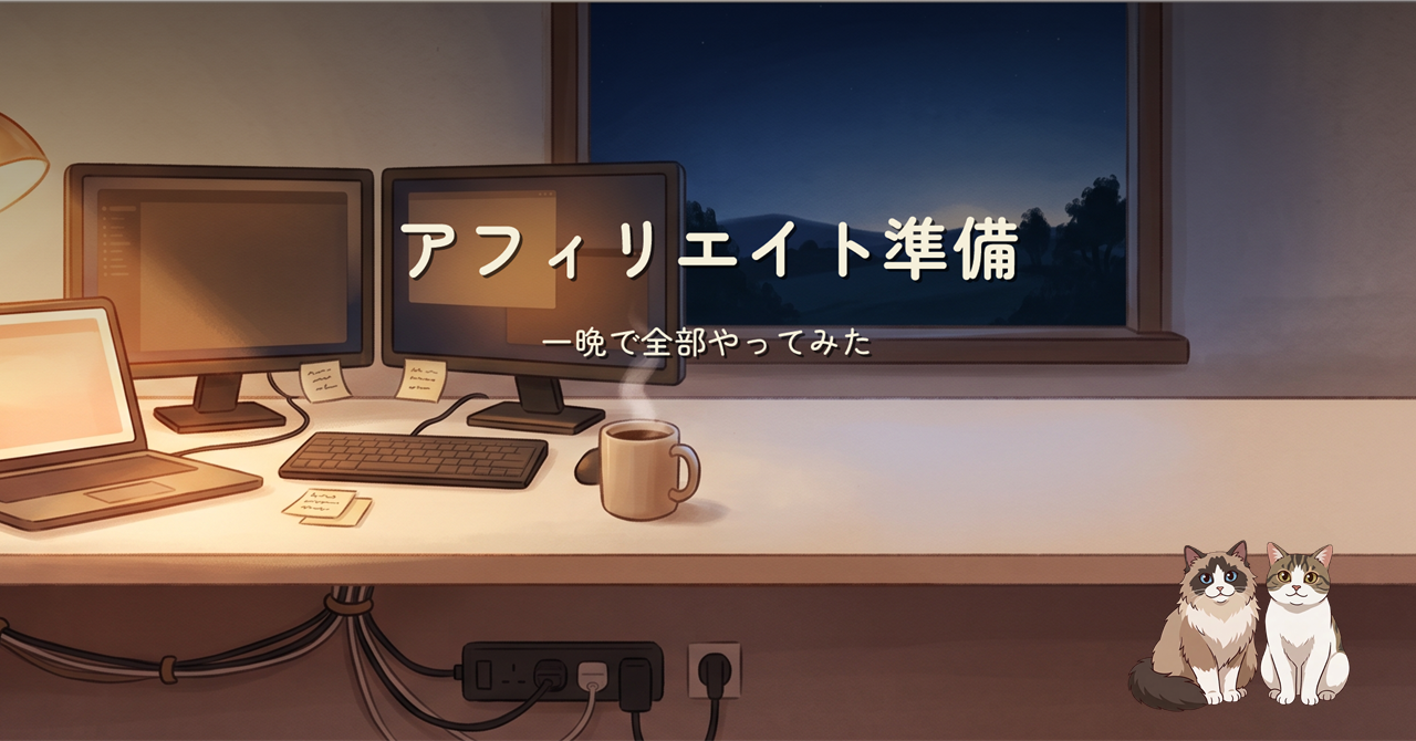夜のデスクで作業する情景のイラストに記事タイトルを重ねたヒーロー画像