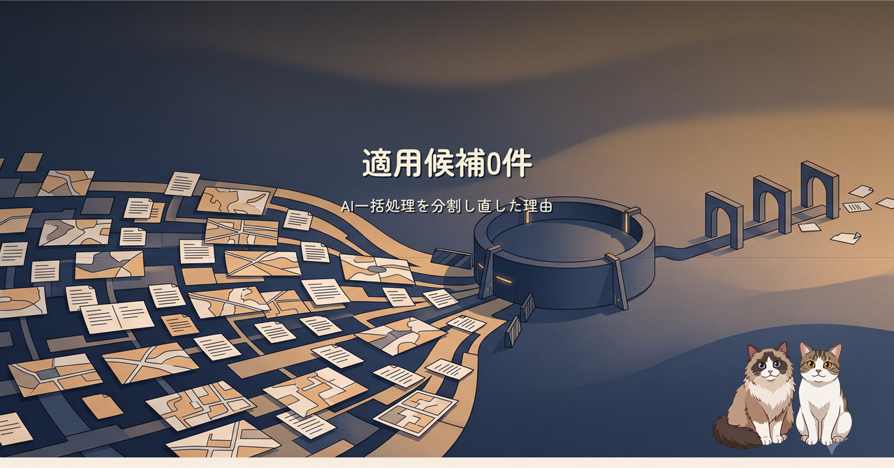 適用候補0件。AI一括処理を分割し直した理由