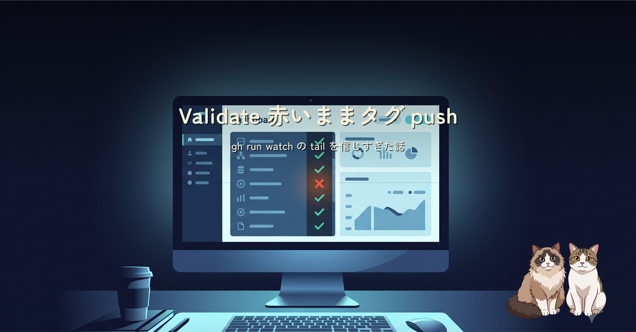 CI の緑チェックを信じてタグを push したあとに Validate の失敗に気づく場面のヒーロー画像