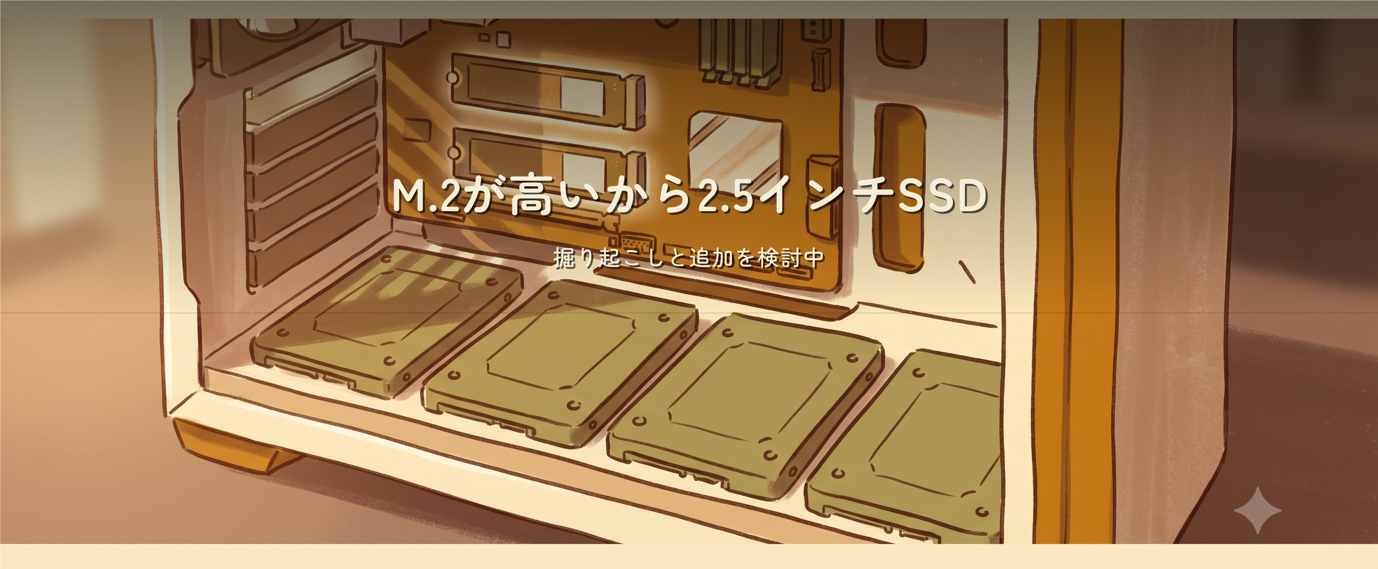 M.2の値札に怯み、押し入れから2.5インチSATA SSDを掘り起こす様子のヒーロー画像