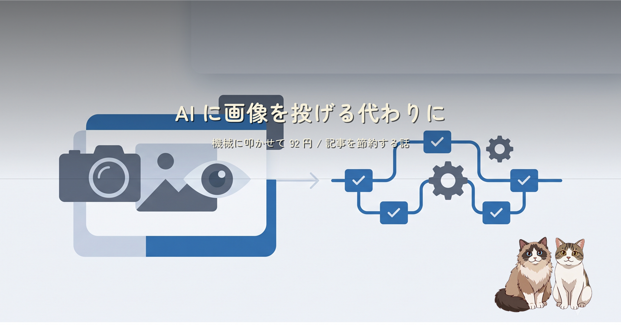 AI に画像を投げる代わりに、機械に叩かせて 92 円 / 記事を節約する話のヒーロー画像
