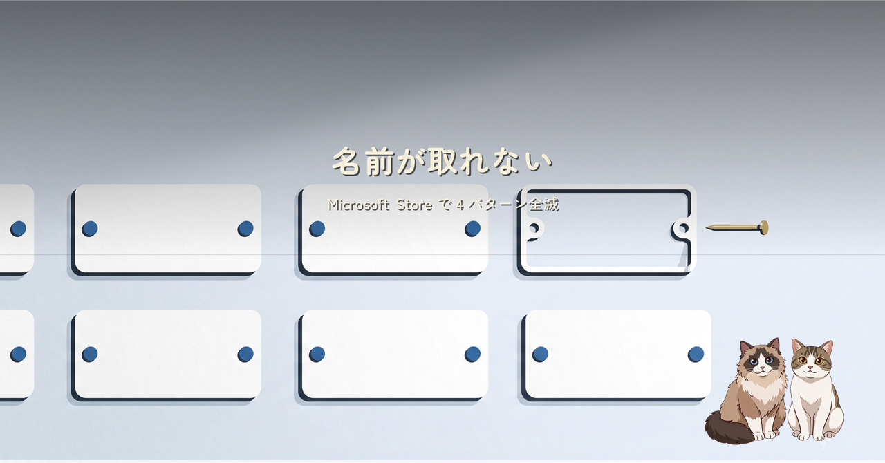 4 つのうち 4 つが埋まった名札の並びと、1 枚だけ空いた枠