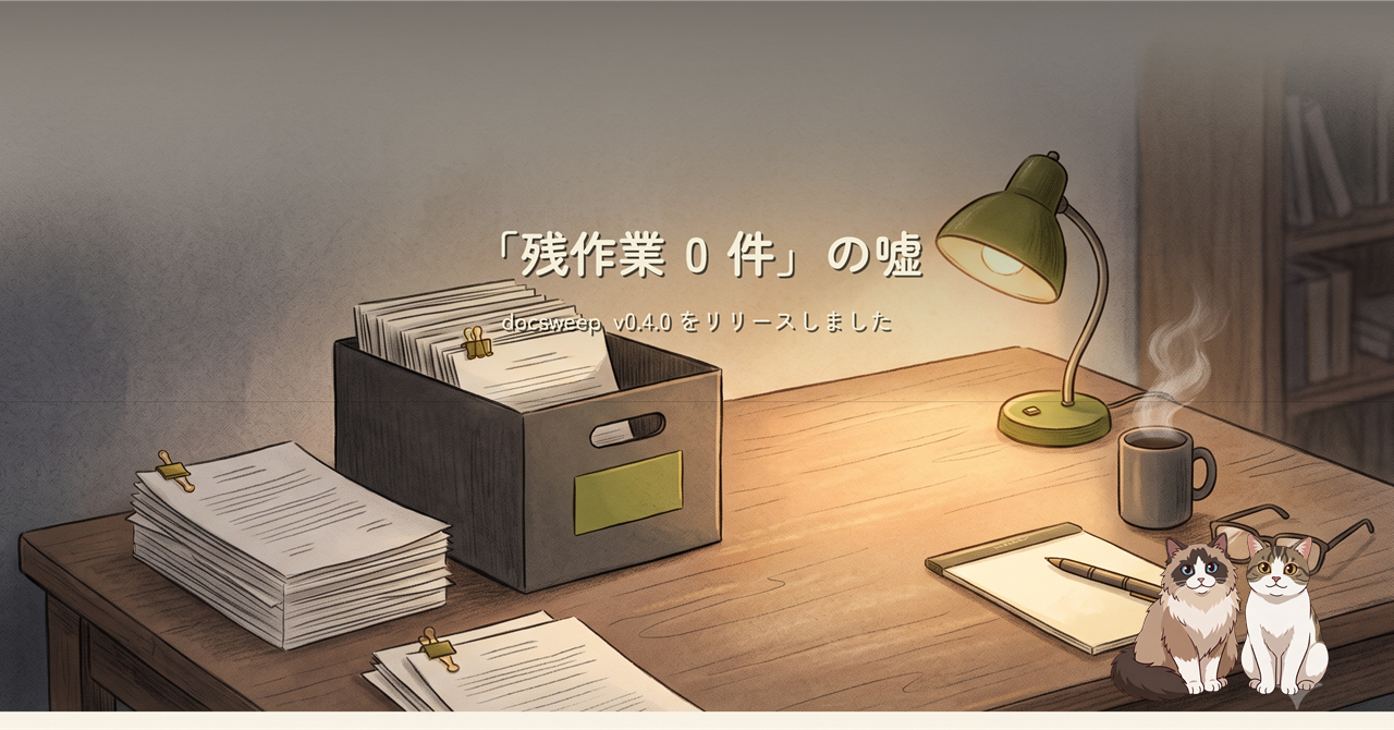 夜の机で書類を仕分けする様子を描いたヘッダー画像
