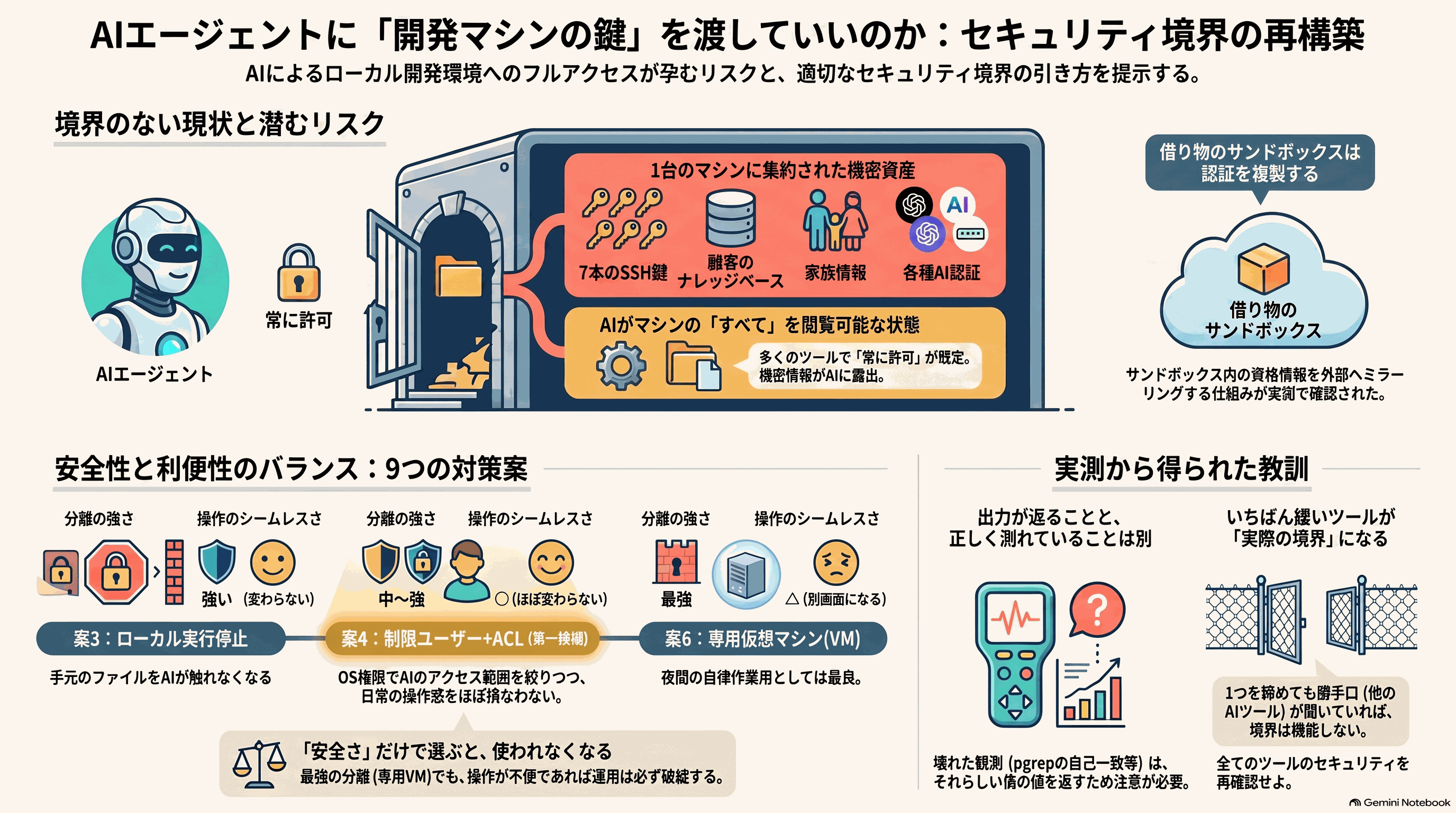 借りている箱と自分のマシンのどちらに境界があったかを 1 枚にまとめた要約図