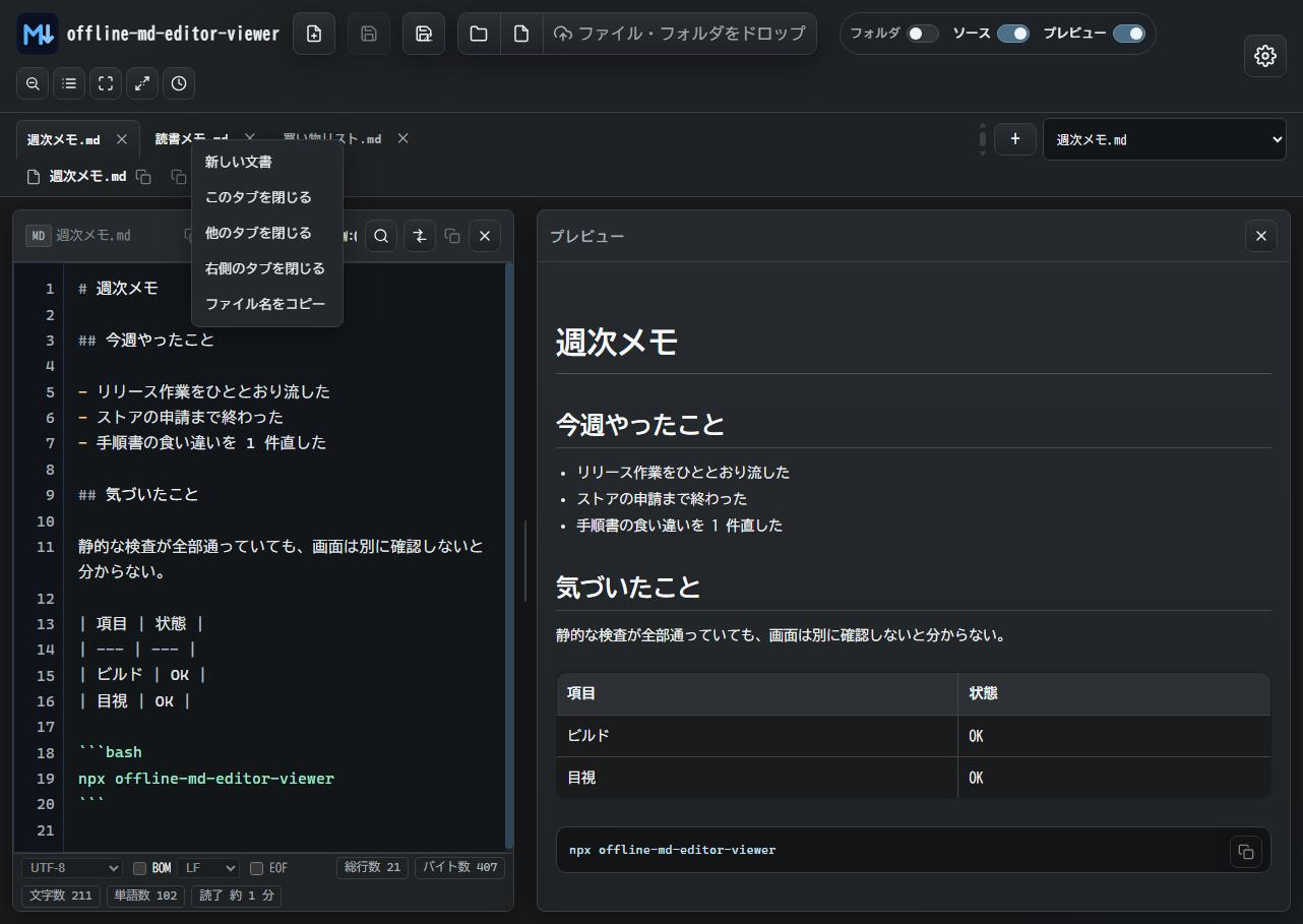 タブを右クリックしたときに出るメニュー