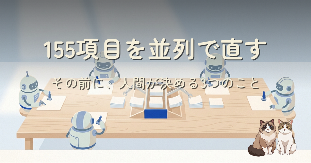 明るい作業部屋の長机で、小さなロボットたちがそれぞれ1枚の紙に向かっているヘッダー画像