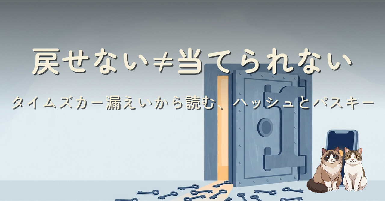 タイムズカー漏えいの説明を、ハッシュとパスキーの仕組みから読み直す記事のヒーロー画像